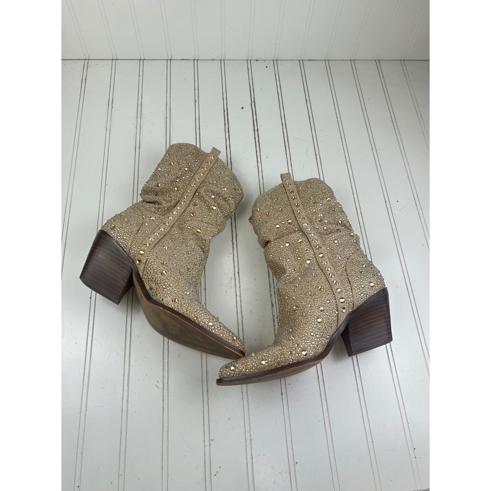 Jessica Simpson Vintage Gold Rhinestone Slouchy Western Boots Women's Size 7M - Picture 3 of 10